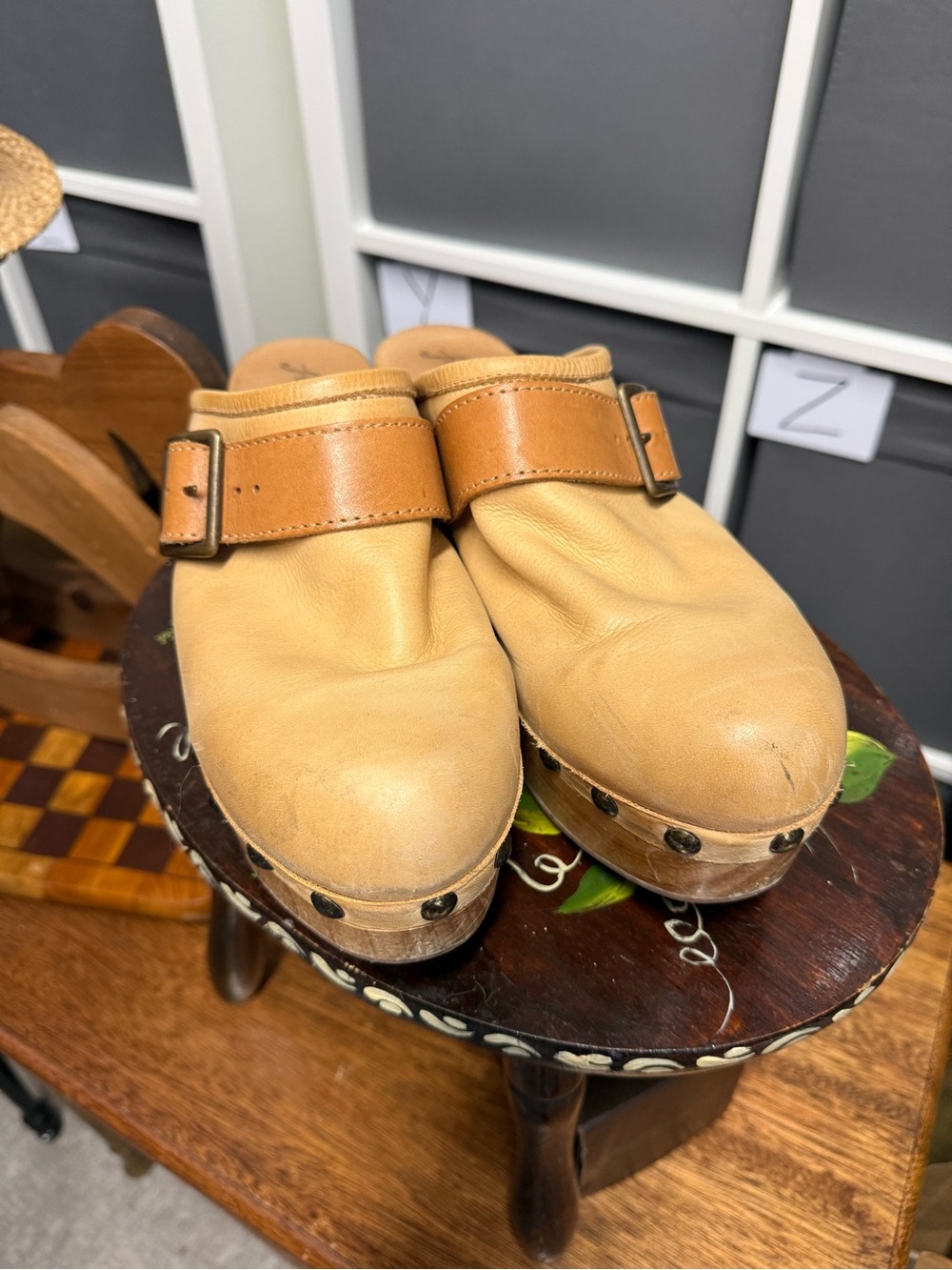 Free People Culver City Clog Leather Tan Clog Mules with Buckle - Picture 2 of 10